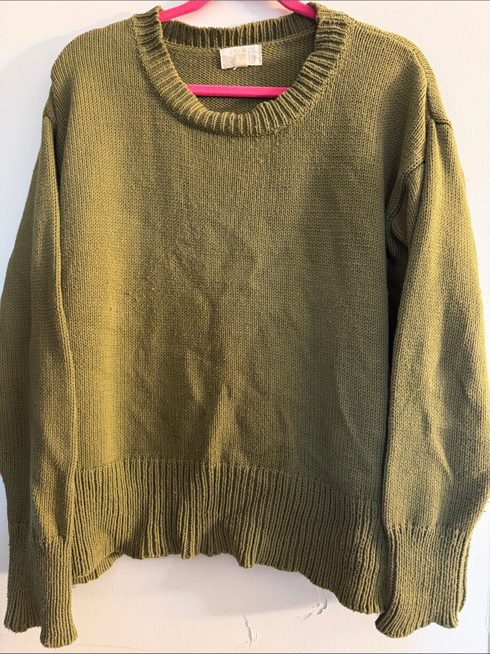 Honest Cotton brand one size olive green 100% cotton oversized knit sweater